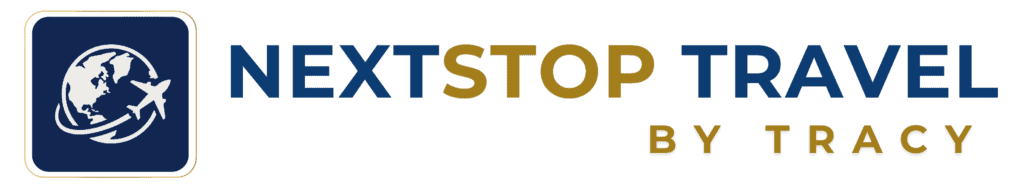 NextStop Travel logo featuring a globe and airplane icon.