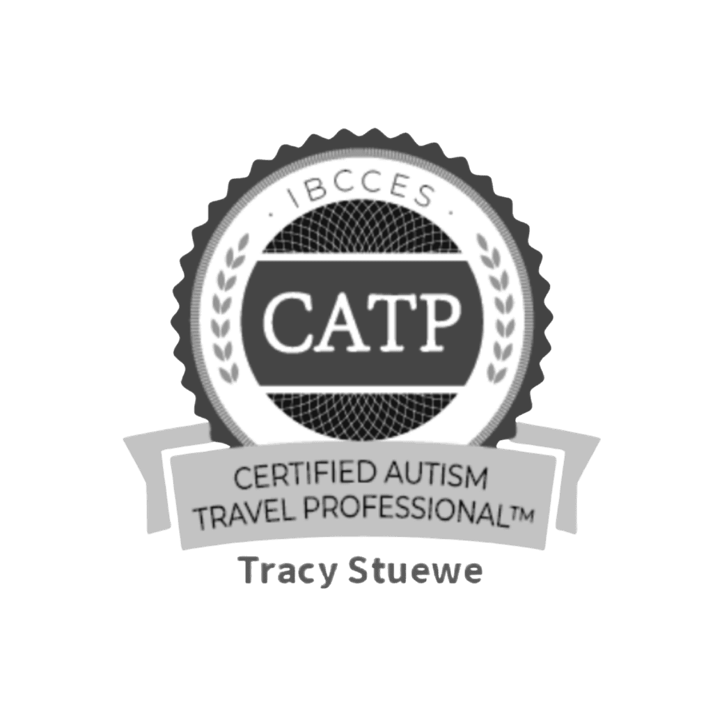 Certified autism travel professional badge for Tracy Stowe at NextStop Travel.