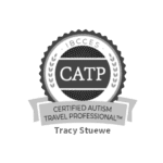 Certified autism travel professional badge for Tracy Stowe at NextStop Travel.