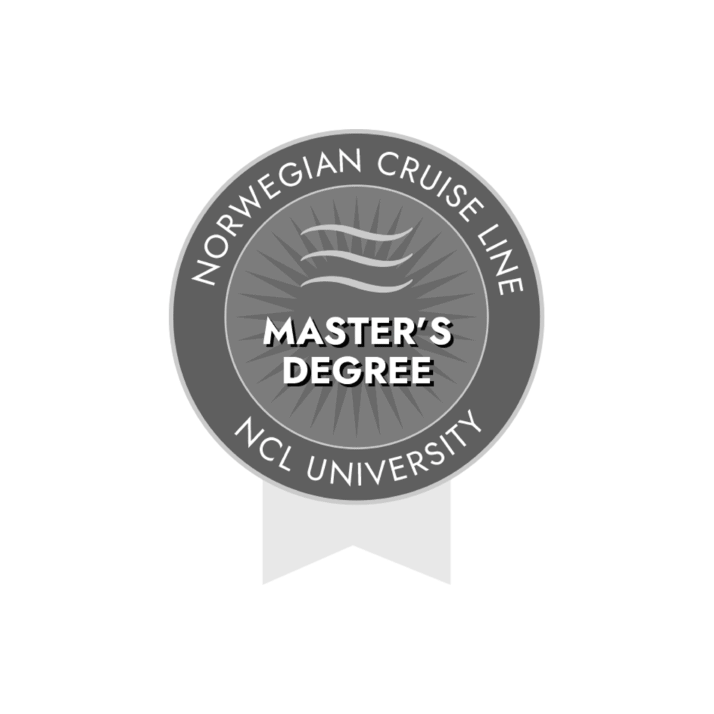 Norwegian Cruise Line Master's Degree badge with waves logo.