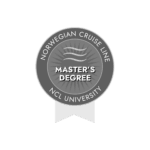 Norwegian Cruise Line Master's Degree badge with waves logo.