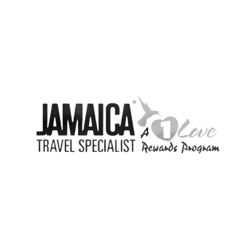 Jamaica travel specialist logo with a hand and heart symbol, promoting personalized travel planning.
