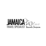 Jamaica travel specialist logo with a hand and heart symbol, promoting personalized travel planning.