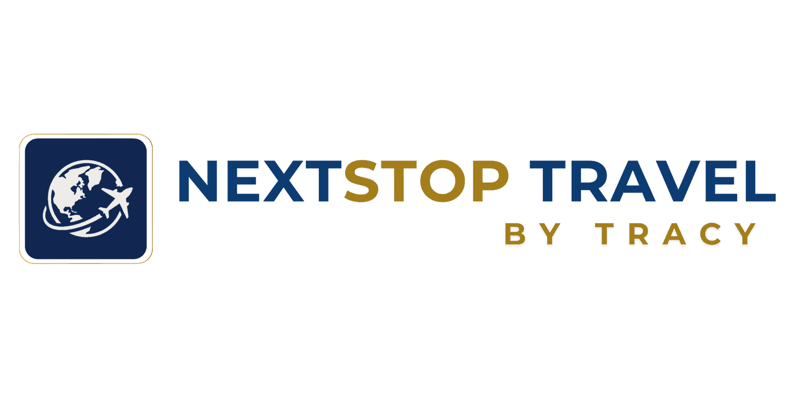 NextStop Travel by Tracy logo with globe and arrow design.