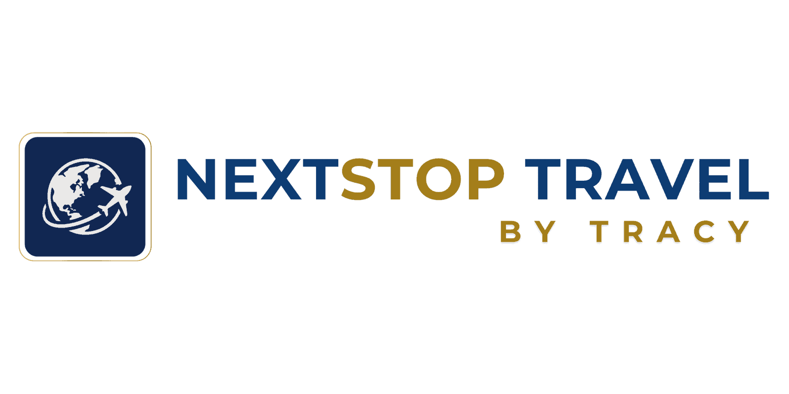 NextStop Travel by Tracy logo with globe and arrow design.